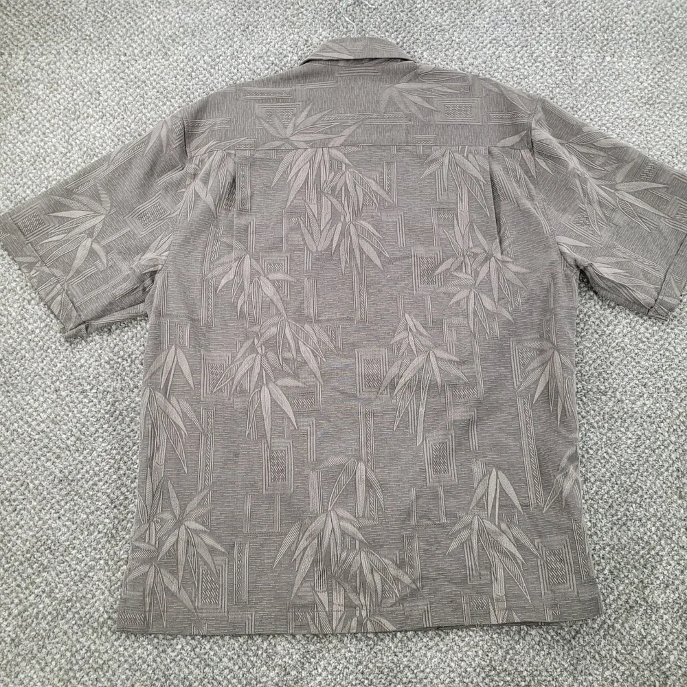 Jamaica Jaxx Mens Medium Silk Bamboo Jacquard Button Down Shirt Grey Brown Leaf